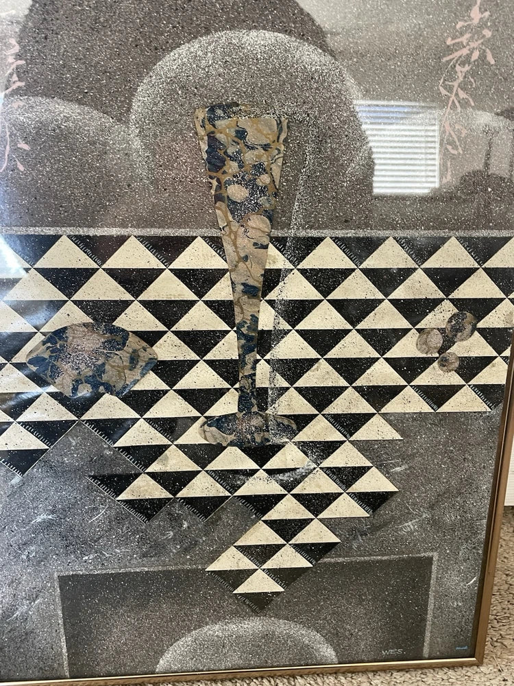 Original Multi-Media Artwork WES 1985 Contemporary Collage Abstract Art 17x13”