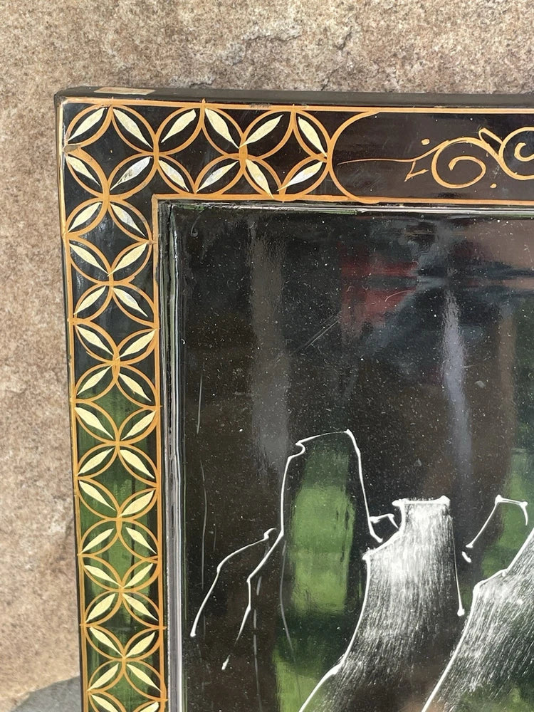 VTG Mid-Century Chinoiserie Style Asian Soapstone Wall Panel Mother Of Pearl