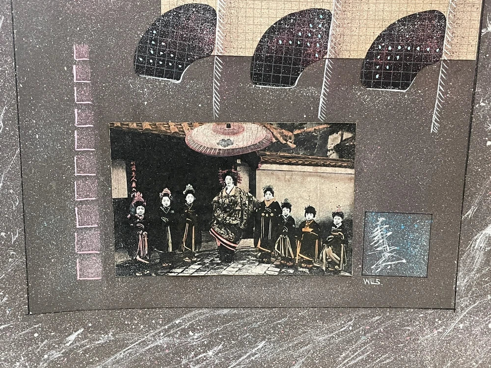 Original Collage Artwork 1985 Artist WES Randy Collett Abstract Futurism 32x16”