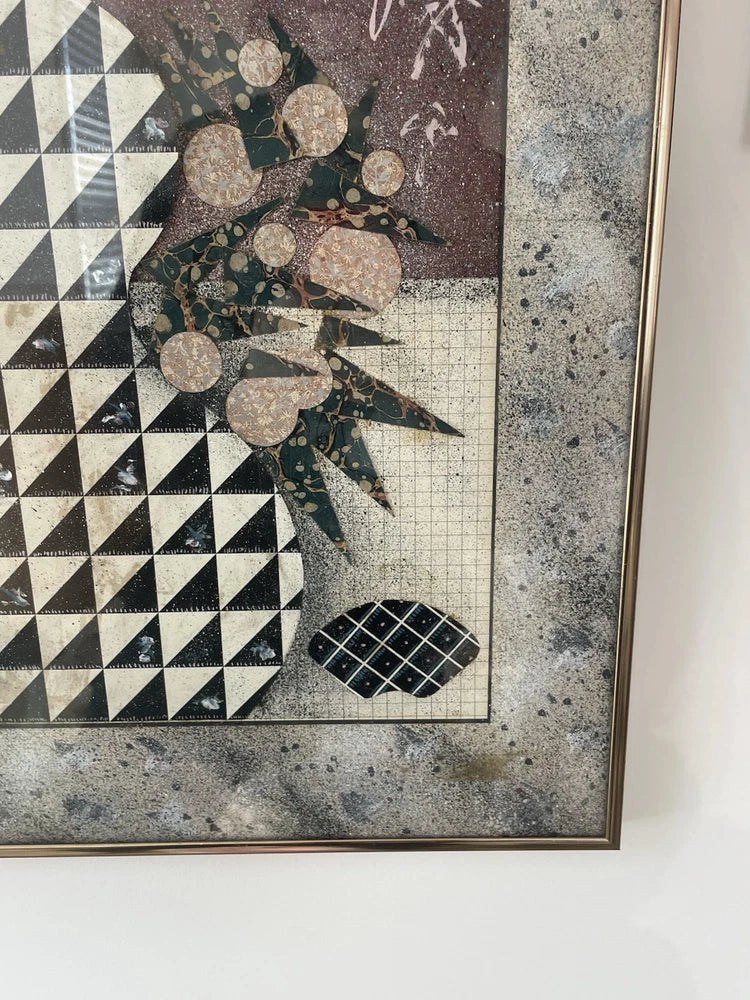 Original Multi-Media Artwork WES 1985 Contemporary Collage Abstract Art 17x13”
