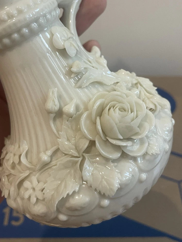 Belleek Aberdeen Irish Pottery Pitcher Ireland 2nd Black Mark (1891-1926) 7.5”