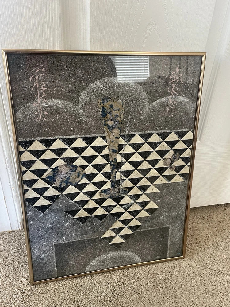 Original Multi-Media Artwork WES 1985 Contemporary Collage Abstract Art 17x13”