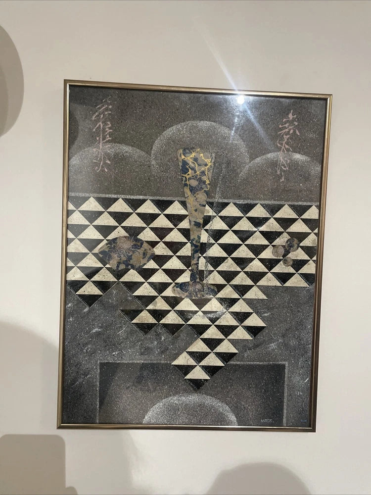 Original Collage Artwork 1985 Artist WES Randy Collett Abstract Futurism 32x16”
