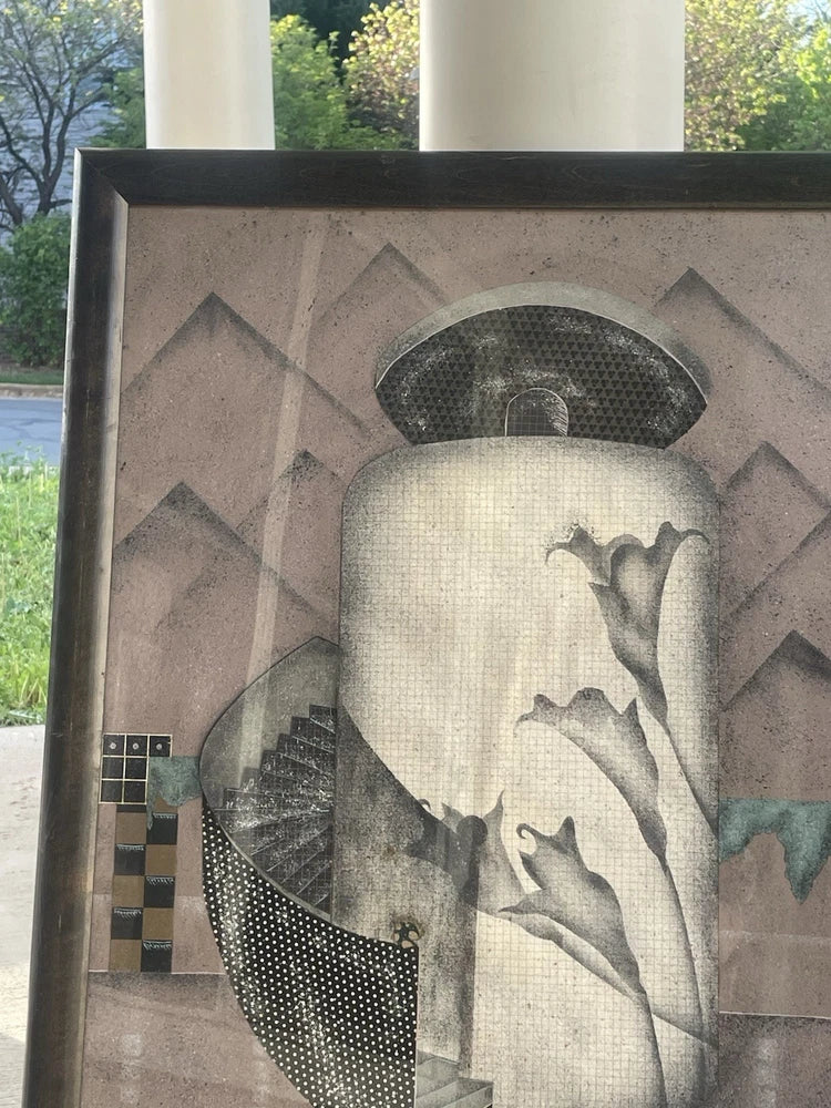 Original Multi-Media Artwork WES 1985 Contemporary Collage Abstract Art 42x31”