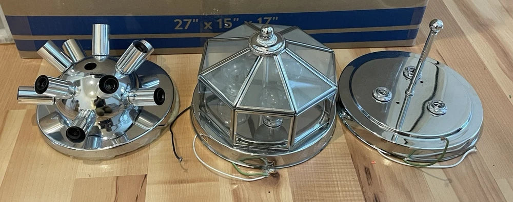3 Vintage Ceiling Lights Chrome Incandescent Fixtures Underwriters Laboratories