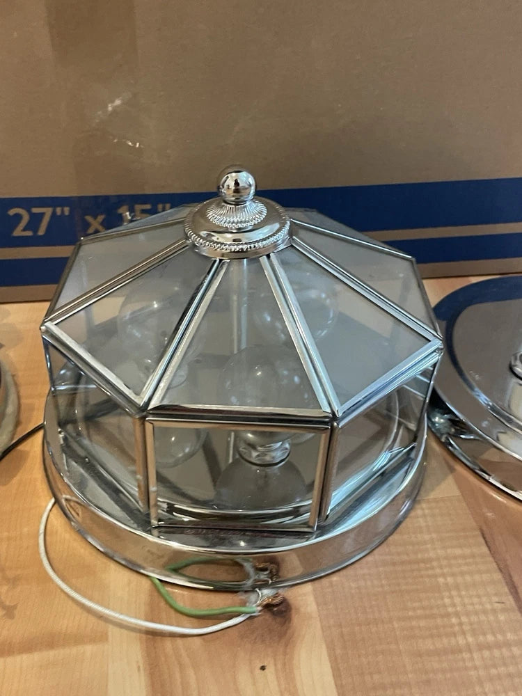 3 Vintage Ceiling Lights Chrome Incandescent Fixtures Underwriters Laboratories