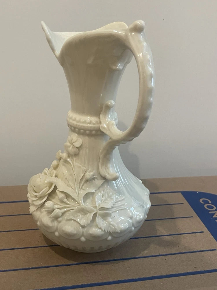 Belleek Aberdeen Irish Pottery Pitcher Ireland 2nd Black Mark (1891-1926) 7.5”