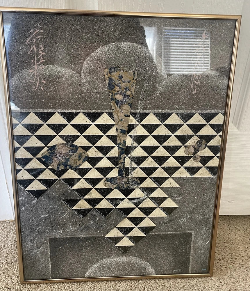 Original Multi-Media Artwork WES 1985 Contemporary Collage Abstract Art 17x13”