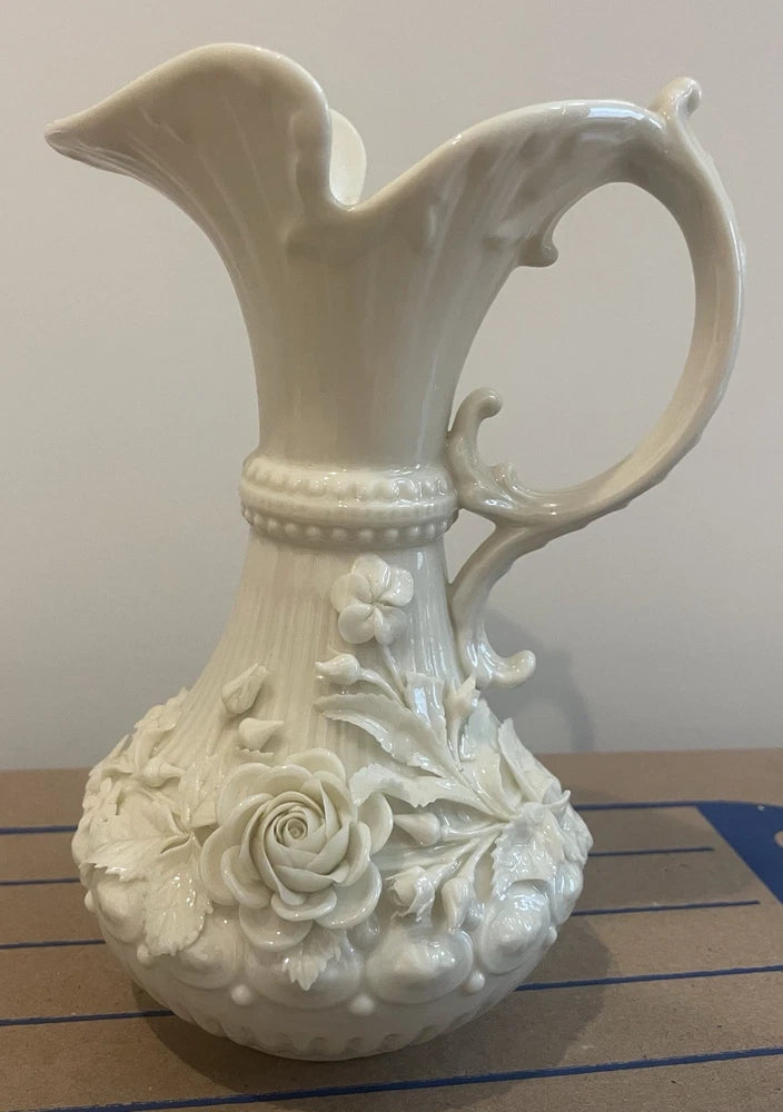 Belleek Aberdeen Irish Pottery Pitcher Ireland 2nd Black Mark (1891-1926) 7.5”