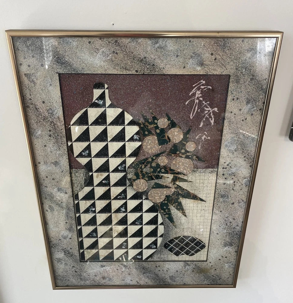 Original Multi-Media Artwork WES 1985 Contemporary Collage Abstract Art 17x13”