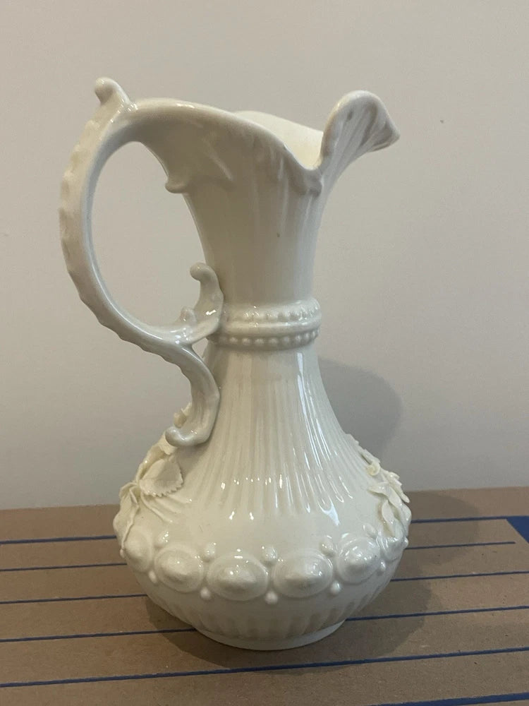 Belleek Aberdeen Irish Pottery Pitcher Ireland 2nd Black Mark (1891-1926) 7.5”