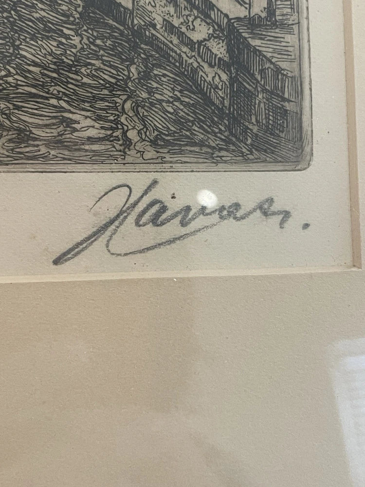 Antique c.1926 Etching Bridge of Sighs Venice Italy Artist Signed Pencil Framed