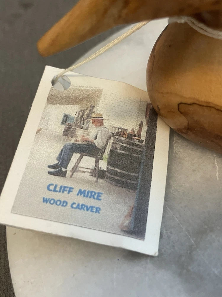 2004 Artist Cliff Mire Miniature Duck Pecan Wood Carving w Original Tag