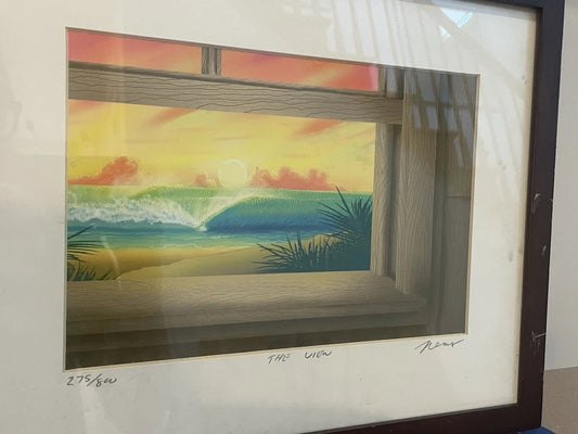 Framed Artist Signed & Numbered Print #275/800 "The View" Ocean Sunset 15x12"