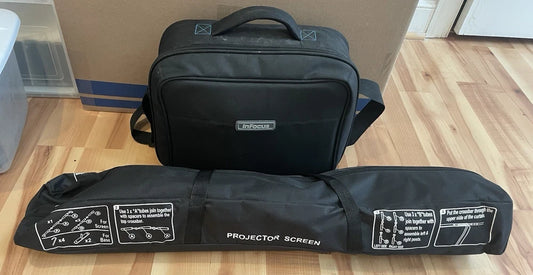 Full Setup InFocus Projector Set Complete with Cords Remote Screen Bags & More