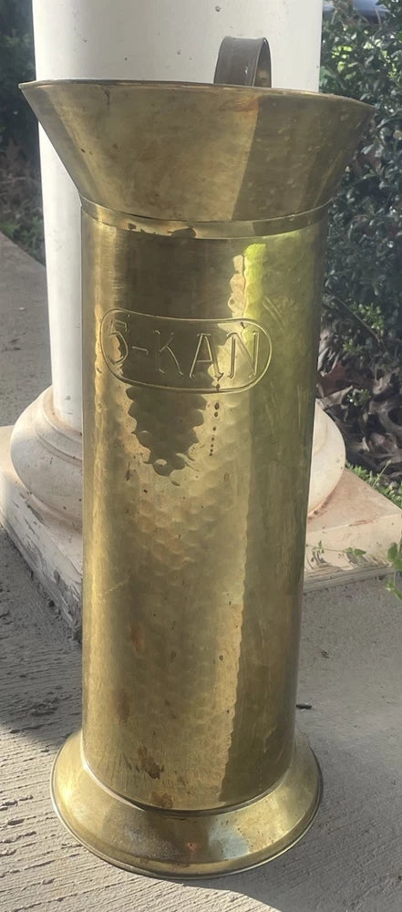 5-KAN Solid Brass Umbrella Holder Vintage Unusual 19” Tall Metal Decor