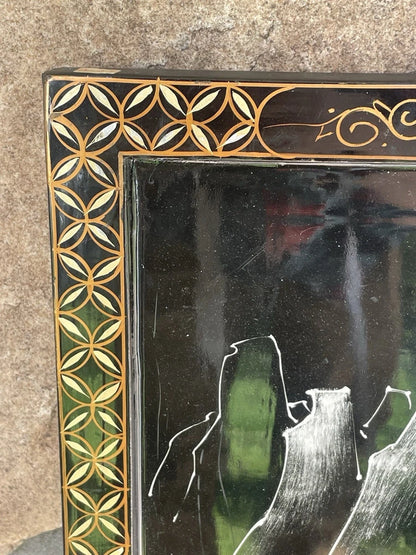 VTG Mid-Century Chinoiserie Style Asian Soapstone Wall Panel Mother Of Pearl