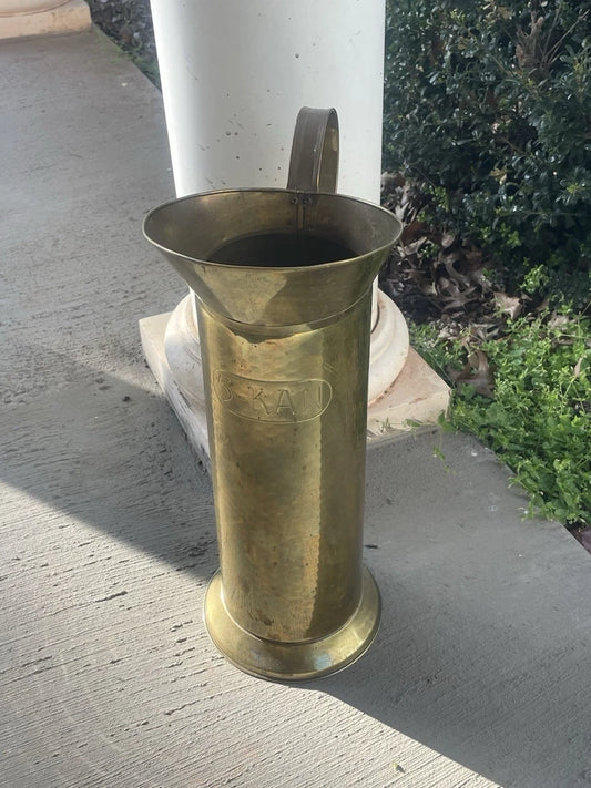 5-KAN Solid Brass Umbrella Holder Vintage Unusual 19” Tall Metal Decor