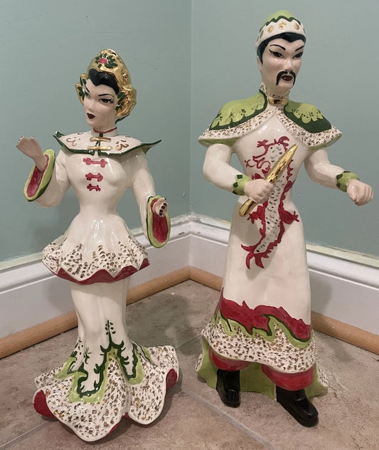 VTG MCM Mid Century 1950s Oriental 16” Figure Set American Beauty Ceramics Ohio