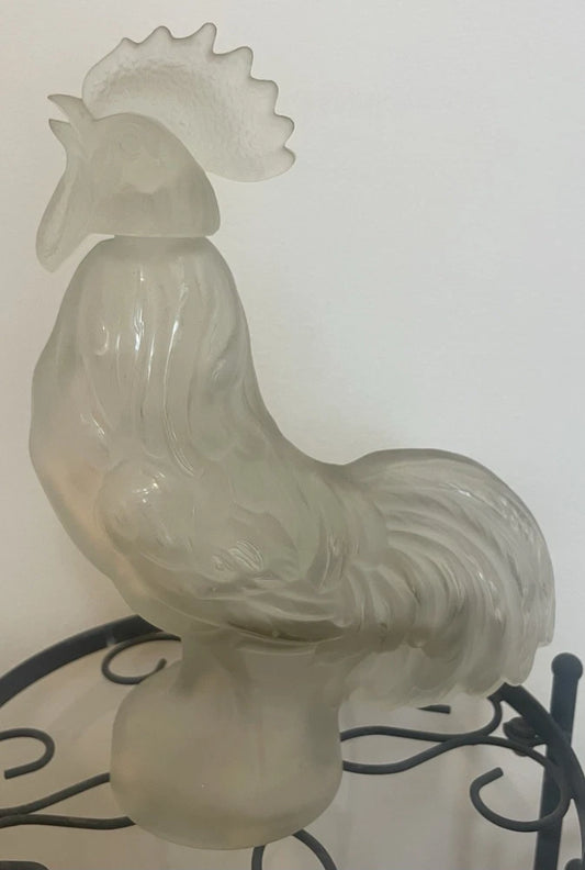 Frosted Glass Chicken Figure Decanter Removable Head Bizarre Liquor Bottle