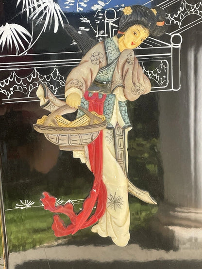 VTG Mid-Century Chinoiserie Style Asian Soapstone Wall Panel Mother Of Pearl