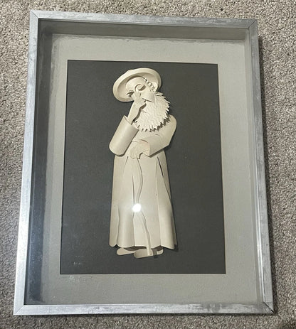 "A Rabbi" 3D Paper Sculpture by Artist Jack Eisner Shadowbox Framed 14x11"