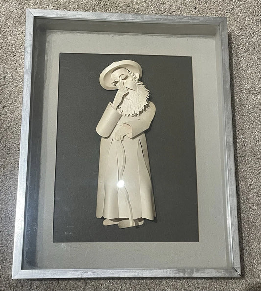 "A Rabbi" 3D Paper Sculpture by Artist Jack Eisner Shadowbox Framed 14x11"