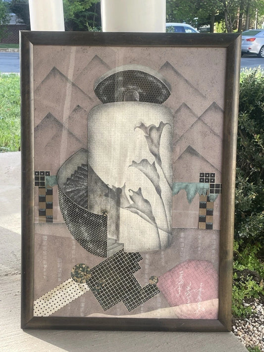 Original Multi-Media Artwork WES 1985 Contemporary Collage Abstract Art 42x31”