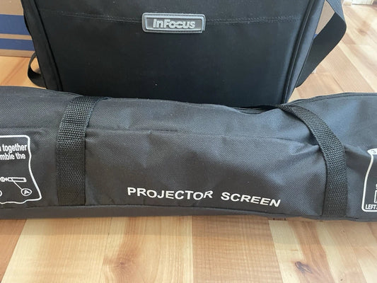 Full Setup InFocus Projector Set Complete with Cords Remote Screen Bags & More