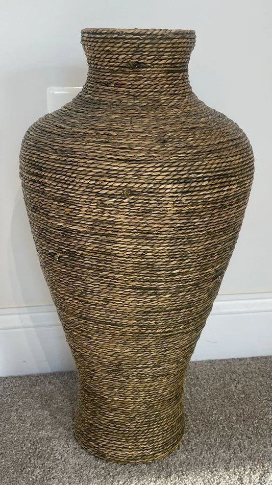 Vintage Hand Woven Folk Art Basket 23" Handmade Boho Style Decor