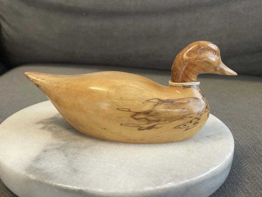 2004 Artist Cliff Mire Miniature Duck Pecan Wood Carving w Original Tag