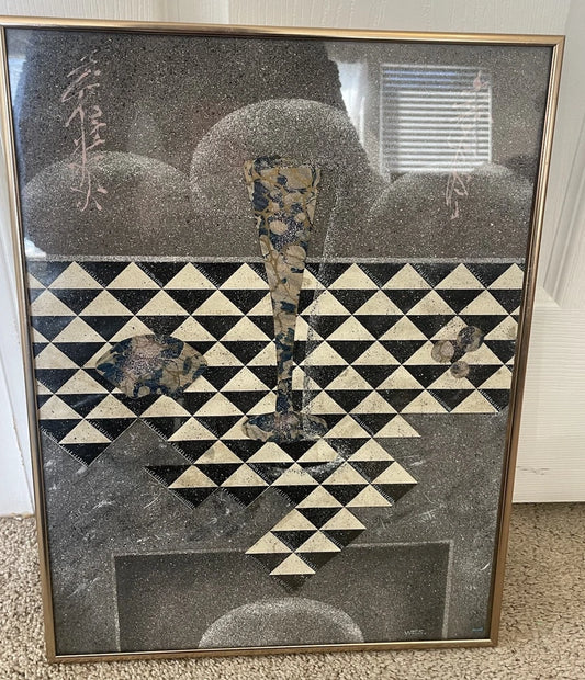 Original Multi-Media Artwork WES 1985 Contemporary Collage Abstract Art 17x13”