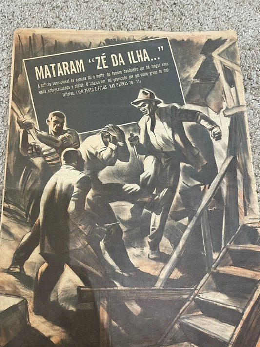 1930's Brazilian Artist Monteiro Filho Artwork Print On Pulp Paper 17x12"
