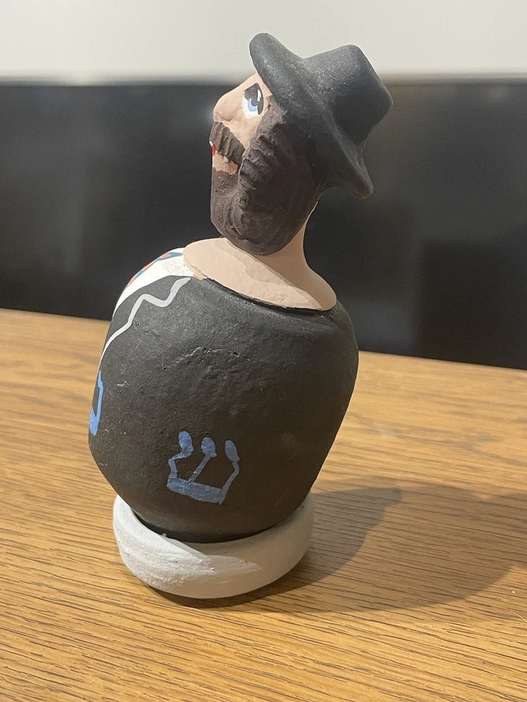 Artisan Made Jewish Rabbi Dreidel Figurine Hand Painted Pottery Israel Judaica