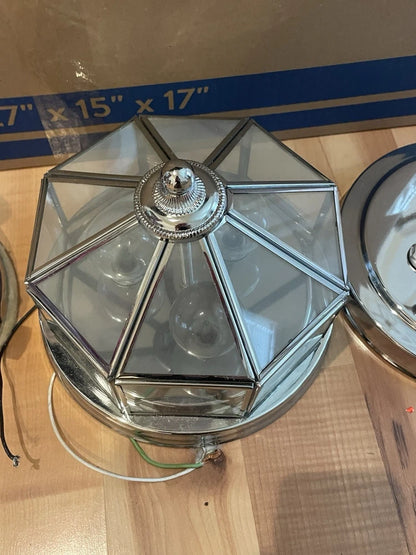 3 Vintage Ceiling Lights Chrome  Incandescent Fixtures Underwriters Laboratories