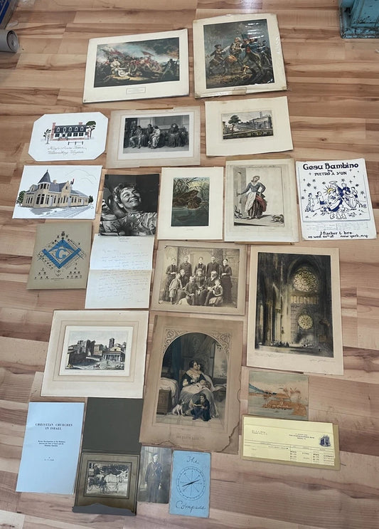 Antique Ephemera & Artwork Job Lot 1800s-1900s Photographs Etchings Lithographs