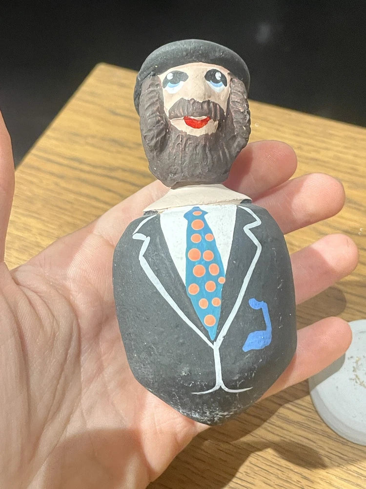 Artisan Made Jewish Rabbi Dreidel Figurine Hand Painted Pottery Israel Judaica