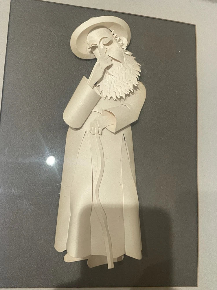 "A Rabbi" 3D Paper Sculpture by Artist Jack Eisner Shadowbox Framed 14x11"