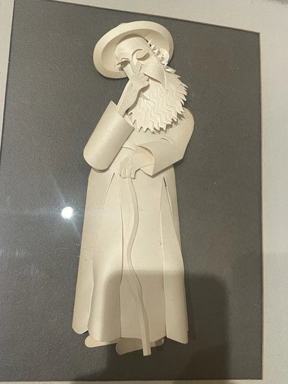 "A Rabbi" 3D Paper Sculpture by Artist Jack Eisner Shadowbox Framed 14x11"