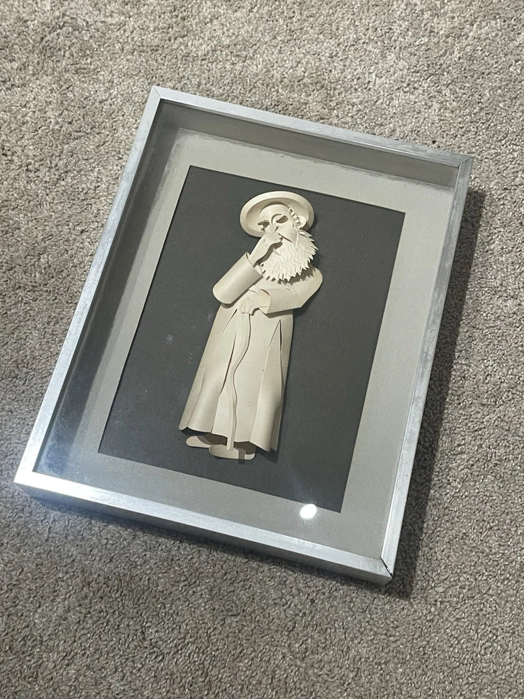 "A Rabbi" 3D Paper Sculpture by Artist Jack Eisner Shadowbox Framed 14x11"