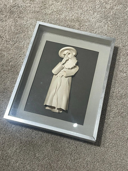 "A Rabbi" 3D Paper Sculpture by Artist Jack Eisner Shadowbox Framed 14x11"