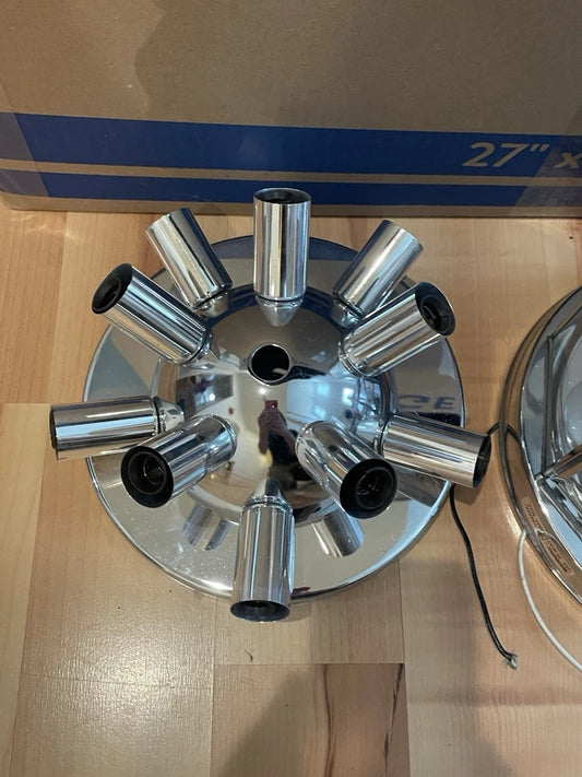 3 Vintage Ceiling Lights Chrome  Incandescent Fixtures Underwriters Laboratories