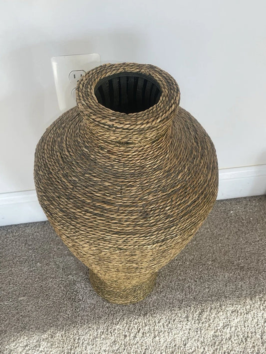 Vintage Hand Woven Folk Art Basket 23" Handmade Boho Style Decor