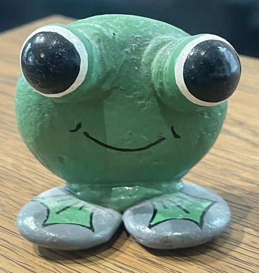 Hand Sculpted & Painted Green Frog Figure Artist Signed “MIKEY-1/82” Metal?