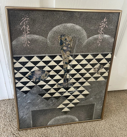 Original Multi-Media Artwork WES 1985 Contemporary Collage Abstract Art 17x13”