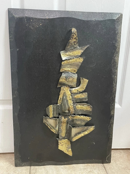 Handmade Brutalist Wall Artwork Painted Metal Sculpture Unknown Artist 24x16"